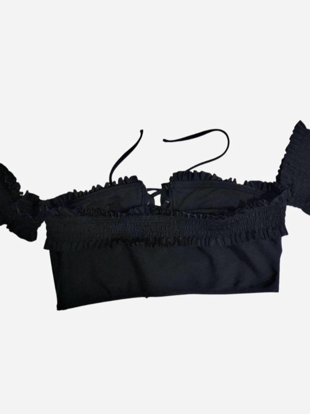 Xhilaration Black Lace-Up Ruffle Off-Shoulder Bikini Top Bralette - Picture 4 of 8
